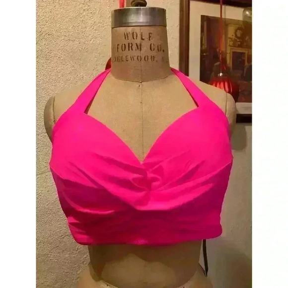 Thick Band Push Up Halter Padded Bikini Swimsuit Top Hot Pink NWT Size 20W - Picture 3 of 9